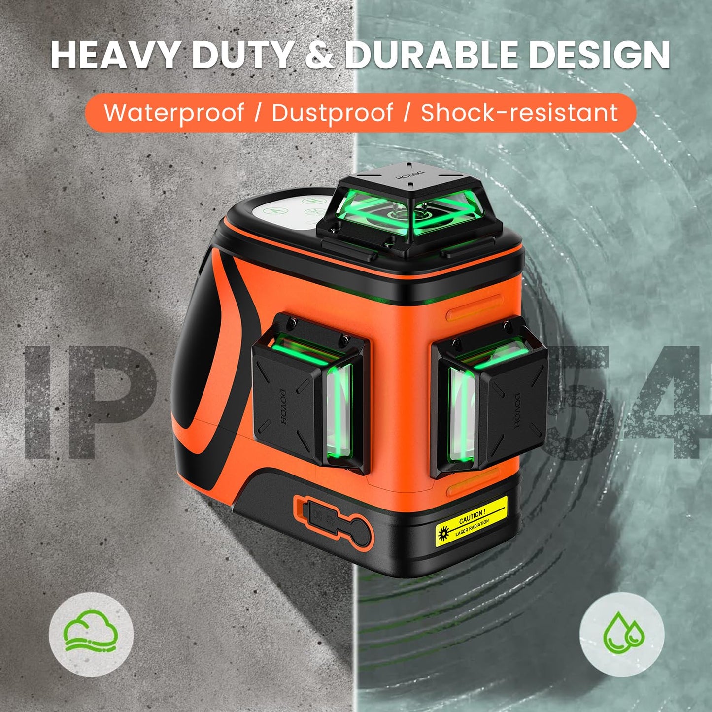 DOVOH Outdoor Laser Level with Receiver : Daylight High Visibility Laser Level 360 Self Leveling Up To 400ft Long Range High Power Green with Detector Outside Construction Landscaping, H3-360G