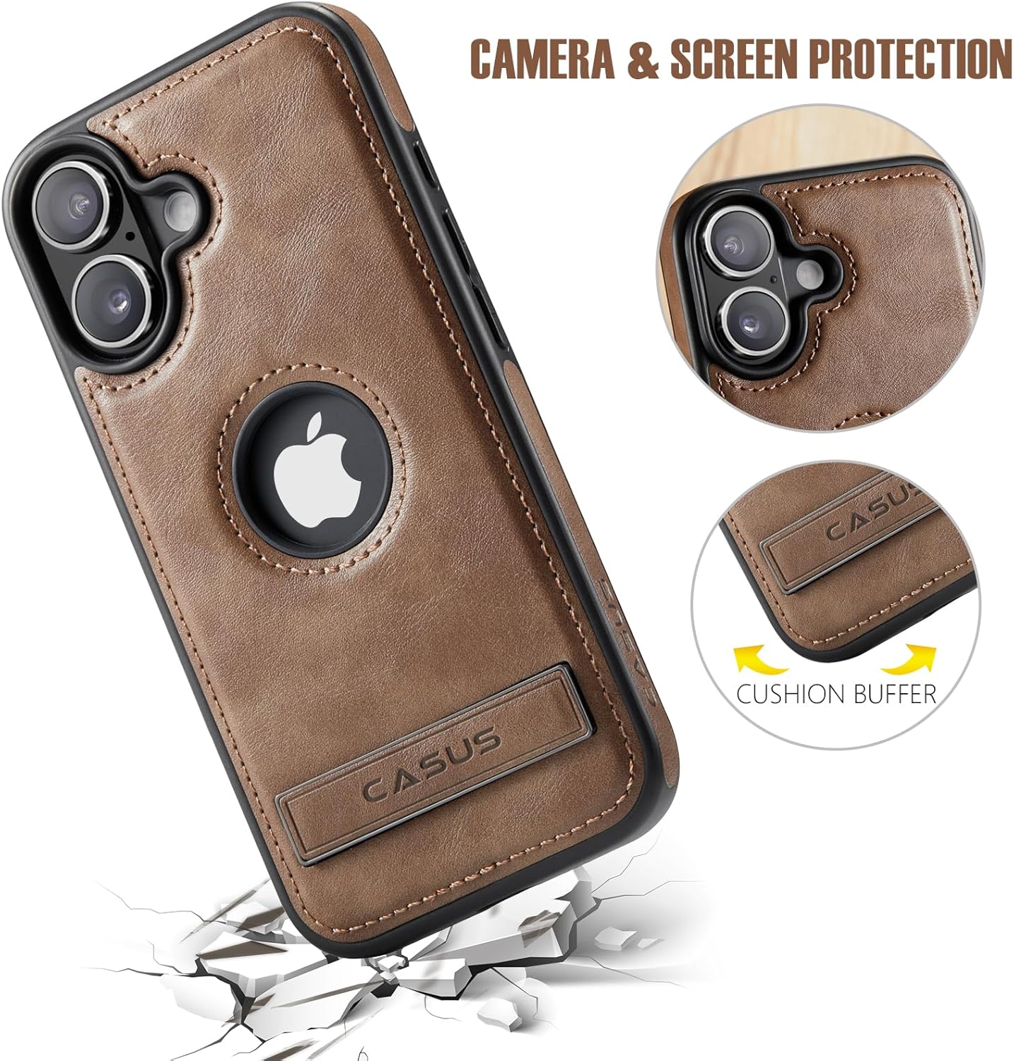 C Casus 17 6.3 Inch (2025), Casus for iPhone Case with MagSafe, Slim Kickstand Vegan Leather Protective Cover
