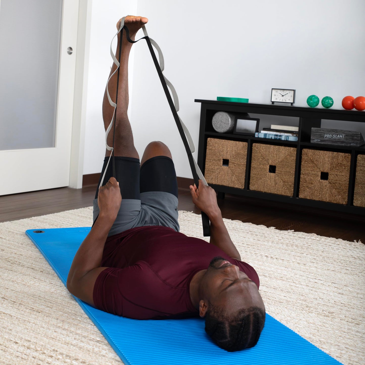 OPTP Stretch Out Strap Pro with Stretching Exercise Book, 11 Loop Stretching Strap for Yoga and Pilates, Physical Therapy Strap for Leg and Knee Recovery. Made in the USA