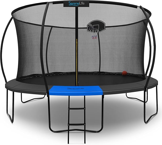 Serenelife 12FT 10FT 8FT Recreational Trampolines with Enclosure Net and Ladder and Anti-Rust Coating, ASTM Approved Trampoline Outdoor for Kids and Adults Outdoor Yard Trampolines