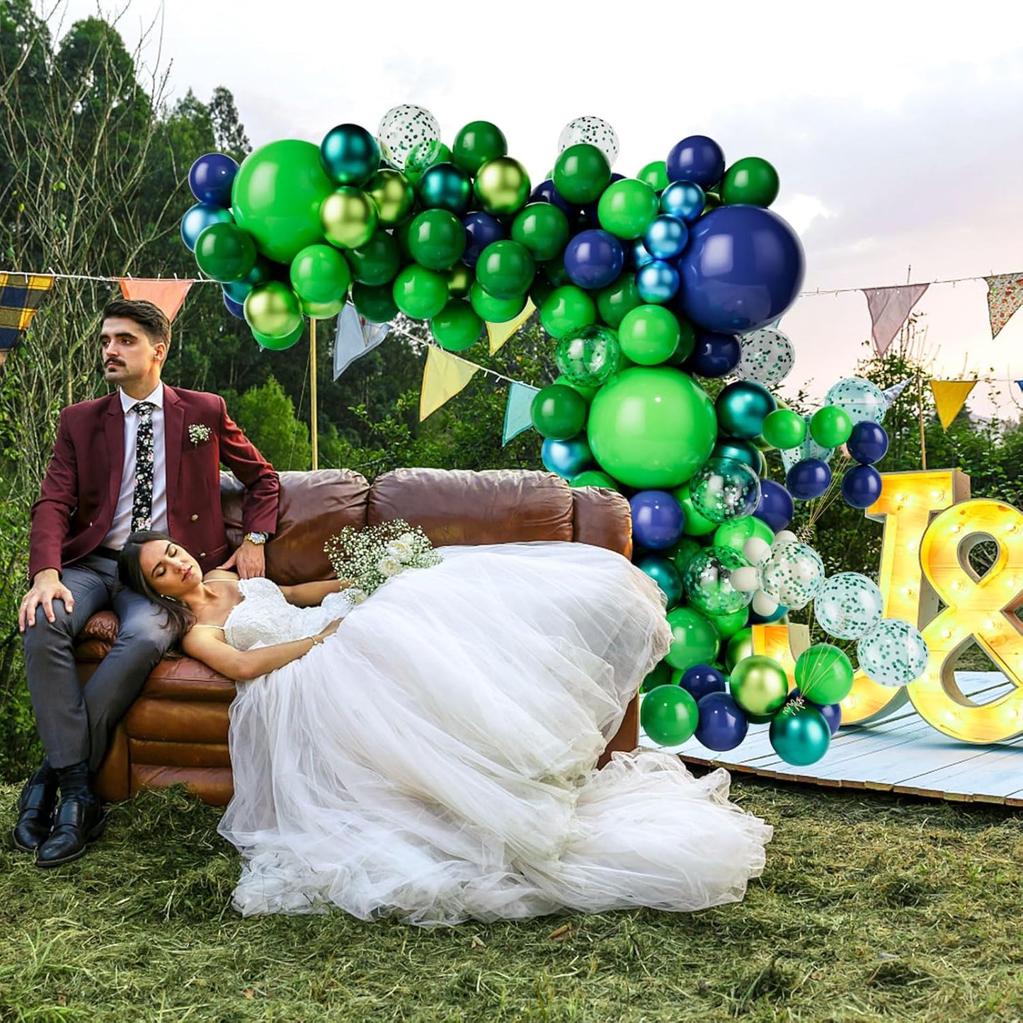 Skiennix Balloon Garland Arch Kit - Dark Blue & Green Latex Balloons | Confetti Balloons for Weddings & Parties