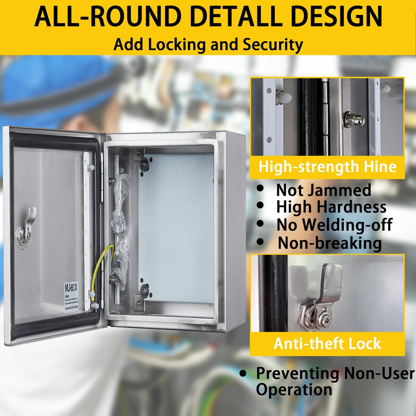 MJ-Box Steel Electrical Enclosure Box 12 x 8 x 6'' 304 Stainless Steel Electrical Enclosure IP66 Waterproof & Dustproof Outdoor/Indoor NEMA 4X Stainless Steel Enclosure