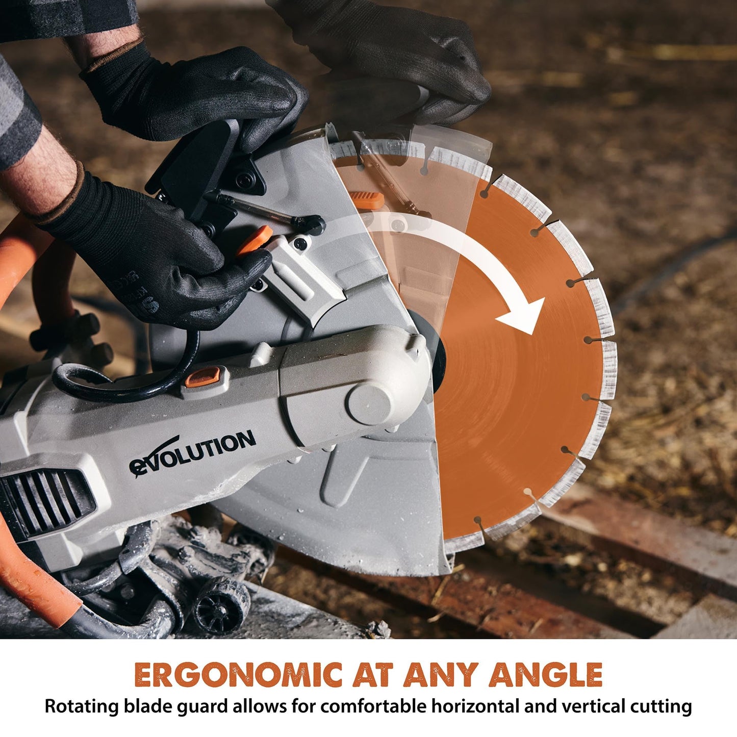 Evolution R14DCT 14” Electric Concrete Saw | High-Torque 20A Motor | 5-1/8” Cut Depth | Auto ON/OFF Dust Suppression | No Gas, Low Maintenance | 14” Diamond Blade | Heavy-Duty | 20A Plug