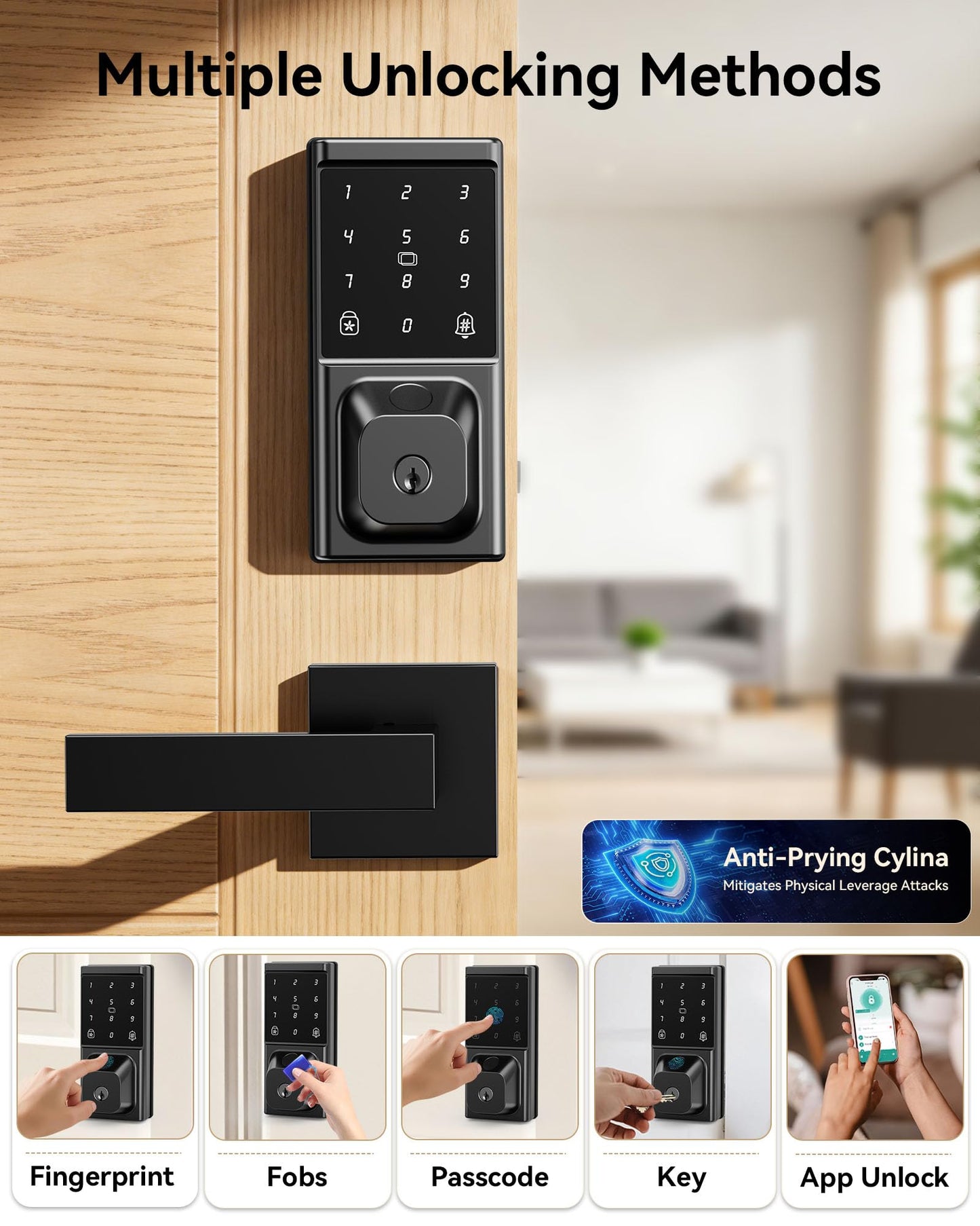 IBLOG Smart Deadbolt Lock with 2 Lever Handles, Keyless Entry Door Lock Set, Fingerprint, Touchscreen Keypad, APP Control, Temporary Passcode, Auto Lock, IP54 Waterproof, Easy Install for Front Door