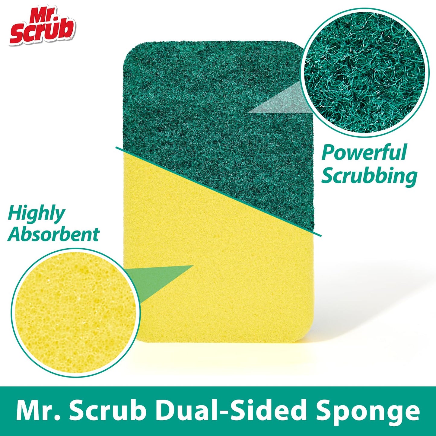 Mr. Scrub Sponges Kitchen Scrub Dish Sponge Scouring Pad, 24 Pack Cleaning Brush Scrubber Supplies for Soap, Dishwashing Dinnerware Sets Pan Pot Towels Cloth Rags Holder Glass Dishwasher Sink Bathroom