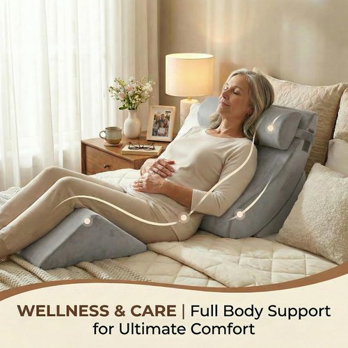 Axelrod Orthopedic Bed Wedge Pillow Set - 4PCS Adjustable Foam for Back, Neck & Leg Pain Relief | Grey