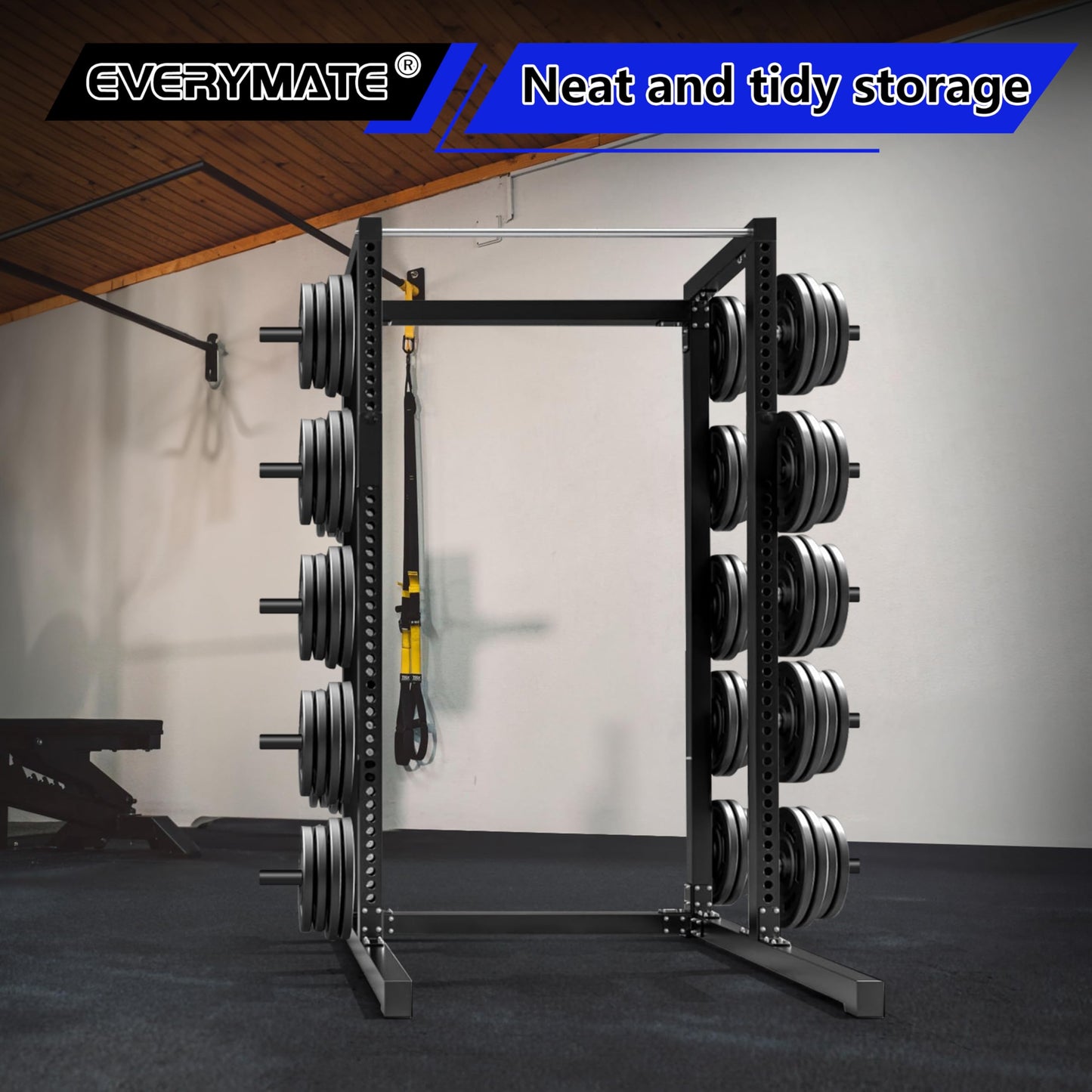 EVERYMATE Weight Plate Holder: Power Rack Attachments Squat Rack Weight Plate Rack for 1 inch Standard Weight Plates, 2x2 3x3 2x3 Power Cage Accessories Weight Plate Storage