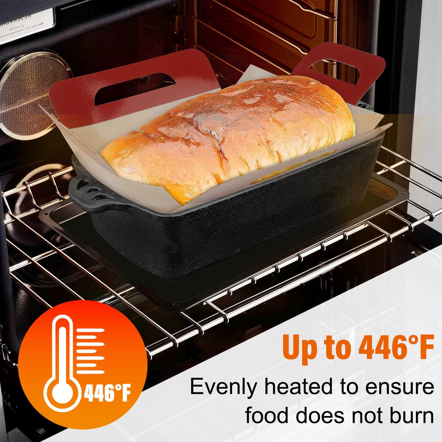 9"x5" Loaf Pan Liners with Long Handles - 2 Pack Silicone Bread Sling for Sourdough Baking, Reusable Non-Stick Bread Pan Liner for Easy Dough Transfer & Baking | Food-Grade Silicone Baking Mat(Black)