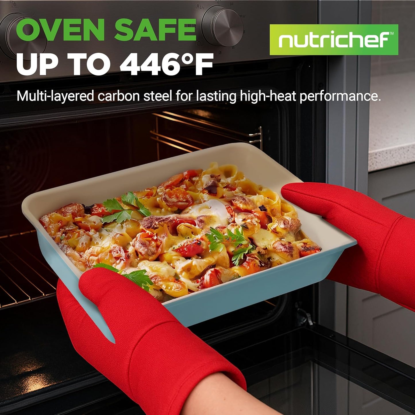NutriChef 6-Piece Baking Pan Set - Carbon Steel Bakeware with Nonstick Coating | Includes Muffin, Cake, Loaf, & Cookie Pans - Turquoise