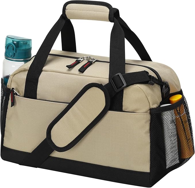 Small Gym Bag with Wet Pocket - 14 inch Mini Duffle Bag for Men & Women Lightweight Carry On Bag for Travel Sport - Camel