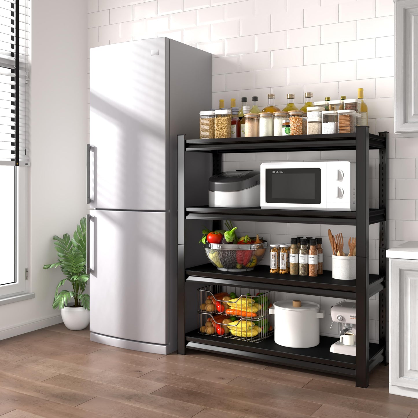 Rufokisa 48" W Garage Shelving Heavy Duty, 2200LBS Loads Adjustable Garage Storage Shelves,4-Tier Metal Storage Racks and Shelving Units, Utility Rack Shelves,48" W x 16" D x 63" H,Black