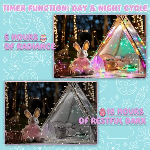 Cshare Easter String Lights - Battery Operated 30 LED Fairy Lights with Timer | 9.8ft Transparent Wire for Indoor & Outdoor Decorations (2 Packs)