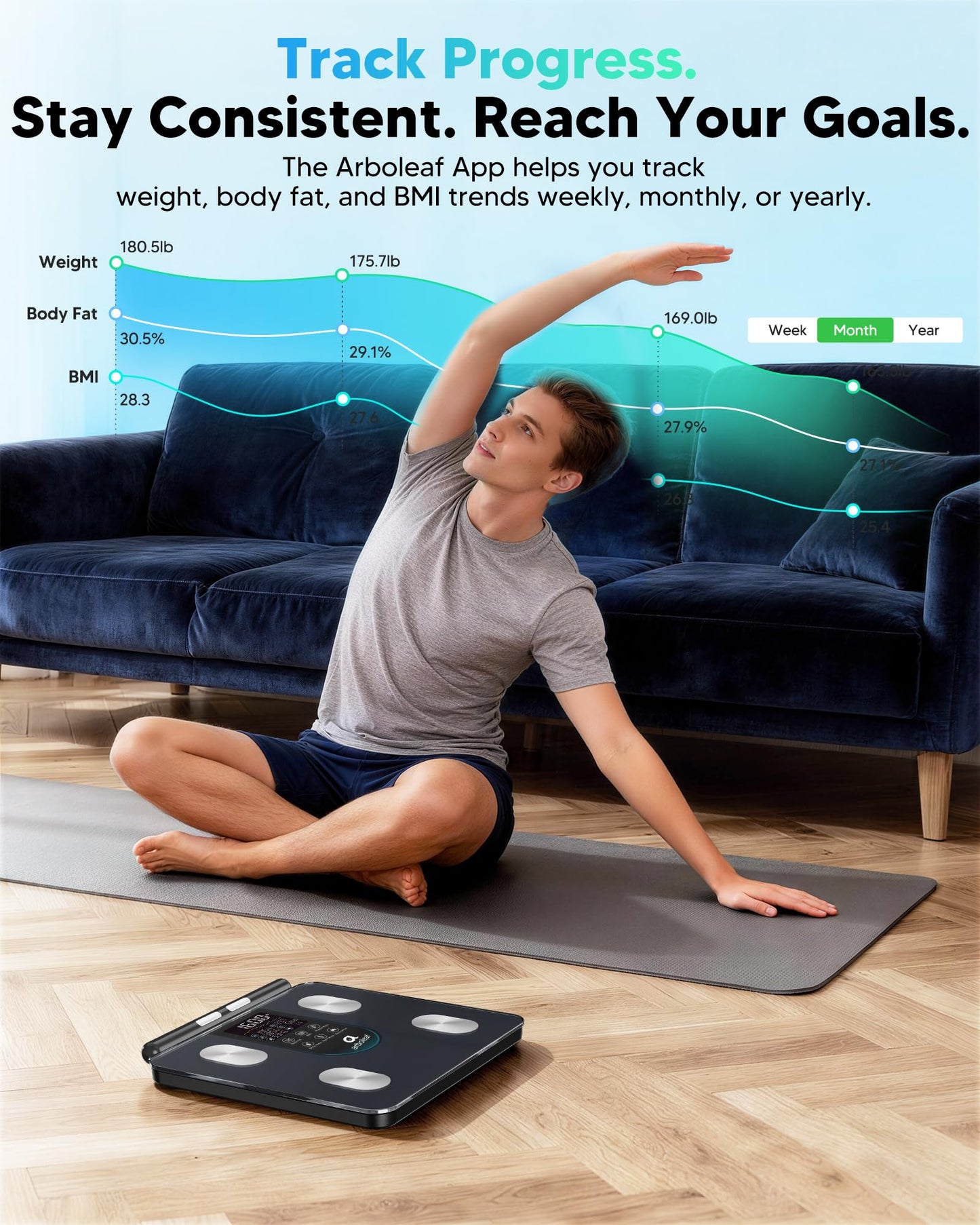 Arboleaf Smart Scale for Body Weight, 8-Electrode Dual-Frequency BIA Digital Bathroom Scale, 7-in-1 Display for BMI, Body Fat & Muscle Mass, 50+ Metrics in App, Body Composition Analyzer