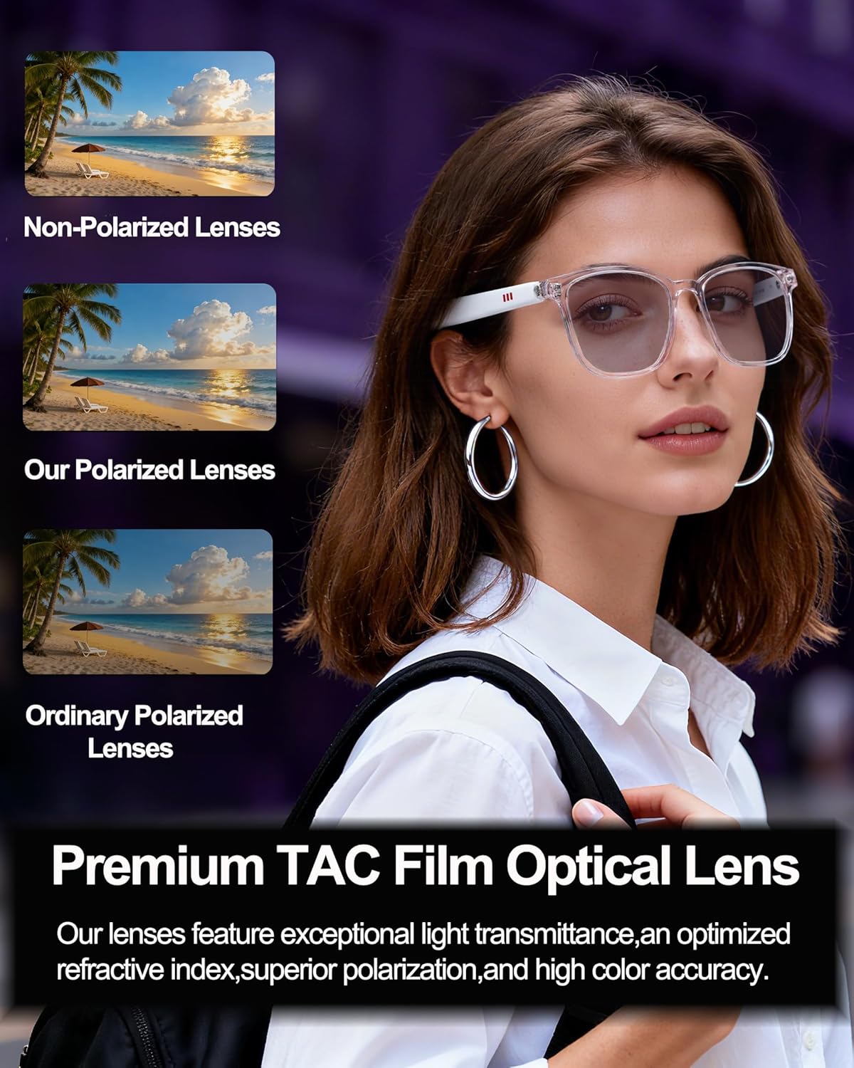 MNVOEQ IP65 Smart Bluetooth Glasses, AI Voice Translation Eyewear with Integrated Speakers and Microphone, Hands-Free