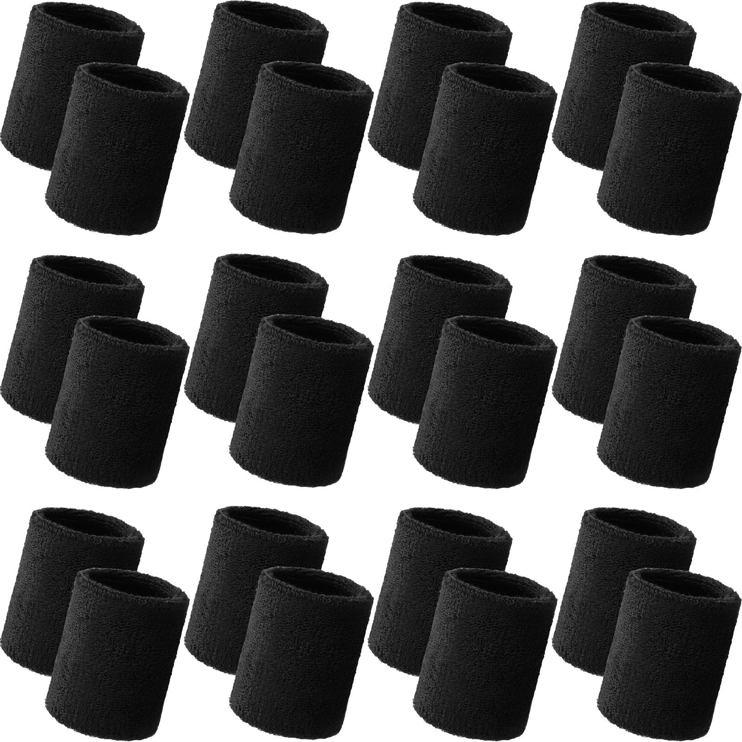 Bememo 24 Pcs Wrist Sweatbands Bulk Sports Wrist Bands for Men Women Breathable Athletic Tennis Wristbands Stretchy Absorbent Cotton Terry for Basketball, Baseball, Gym, Working Out(Black)