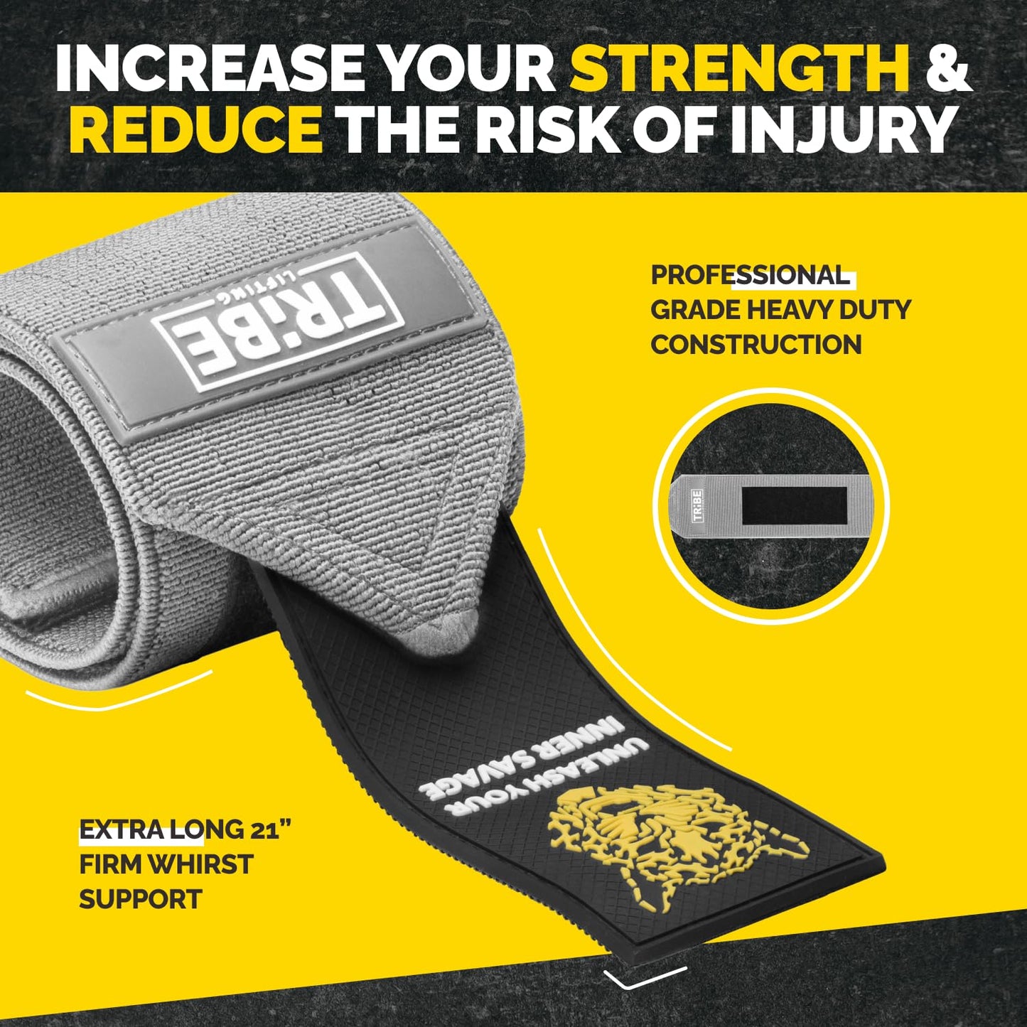 Tribe Lifting Wrist Wraps and Lifting Straps for Weightlifting - Heavy Duty Wrist Straps for Weightlifting Men - Gym Wrist Wraps for Bench Press, Deadlift Straps for Weight Lifting Accessories