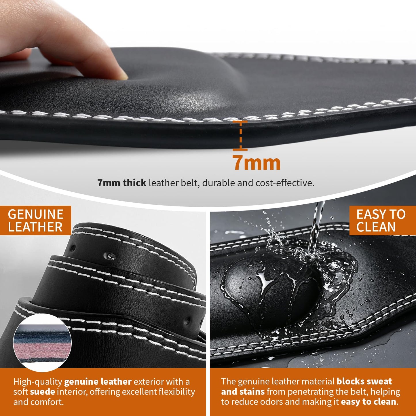 10 Adjustable Holes Leather Weightlifting Belt, 4”& 6”Width, Double Prong Power Belt for Gym Bodybuilding, weightlifting, powerlifting, squats and deadlifts