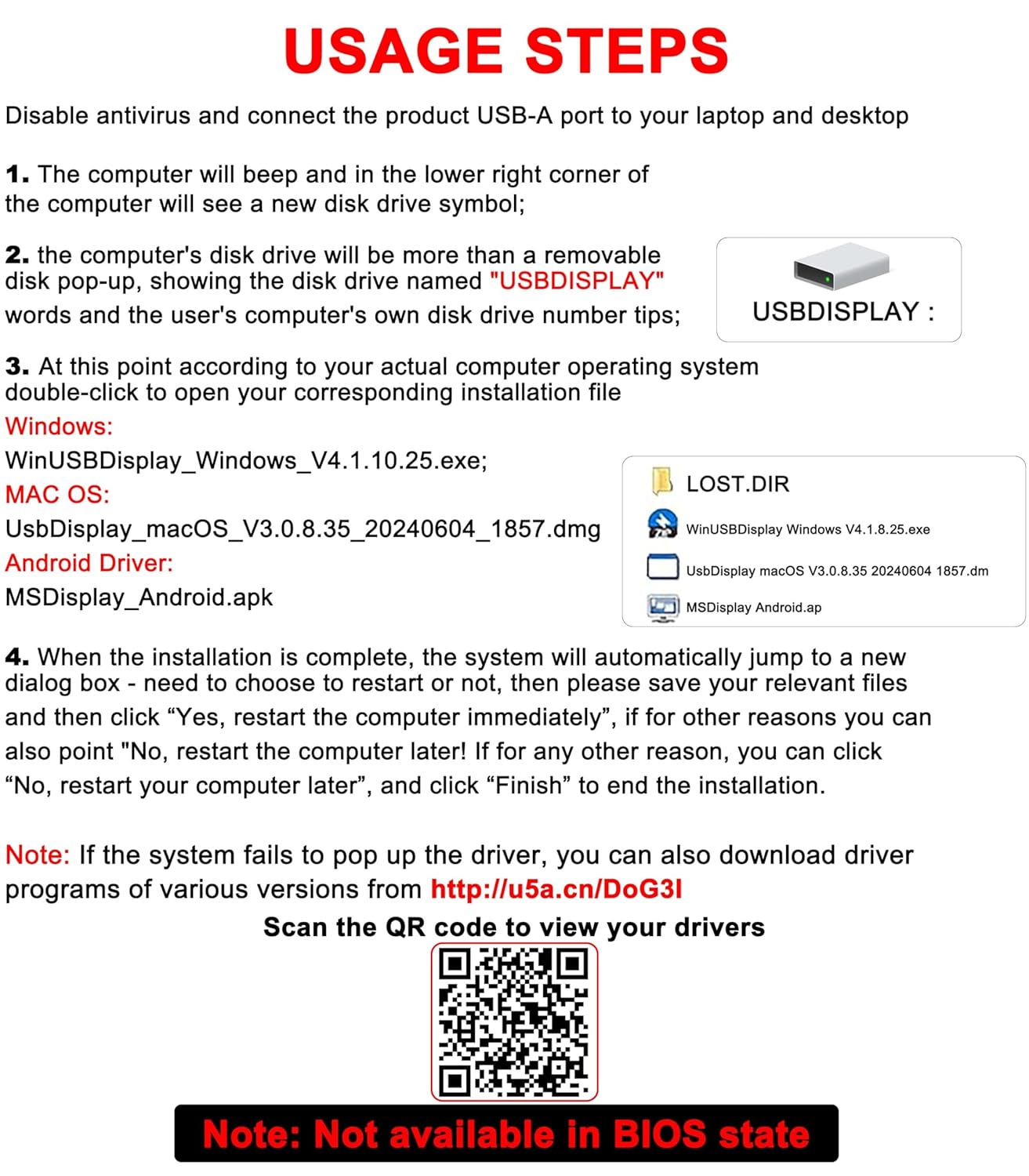 THANDBLE 6FT, 1080P 60Hz 3.0 7/8/10/11 USB to HDMI Adapter Cable USB A to HDMI Adapter for Monitor, TV, Projector