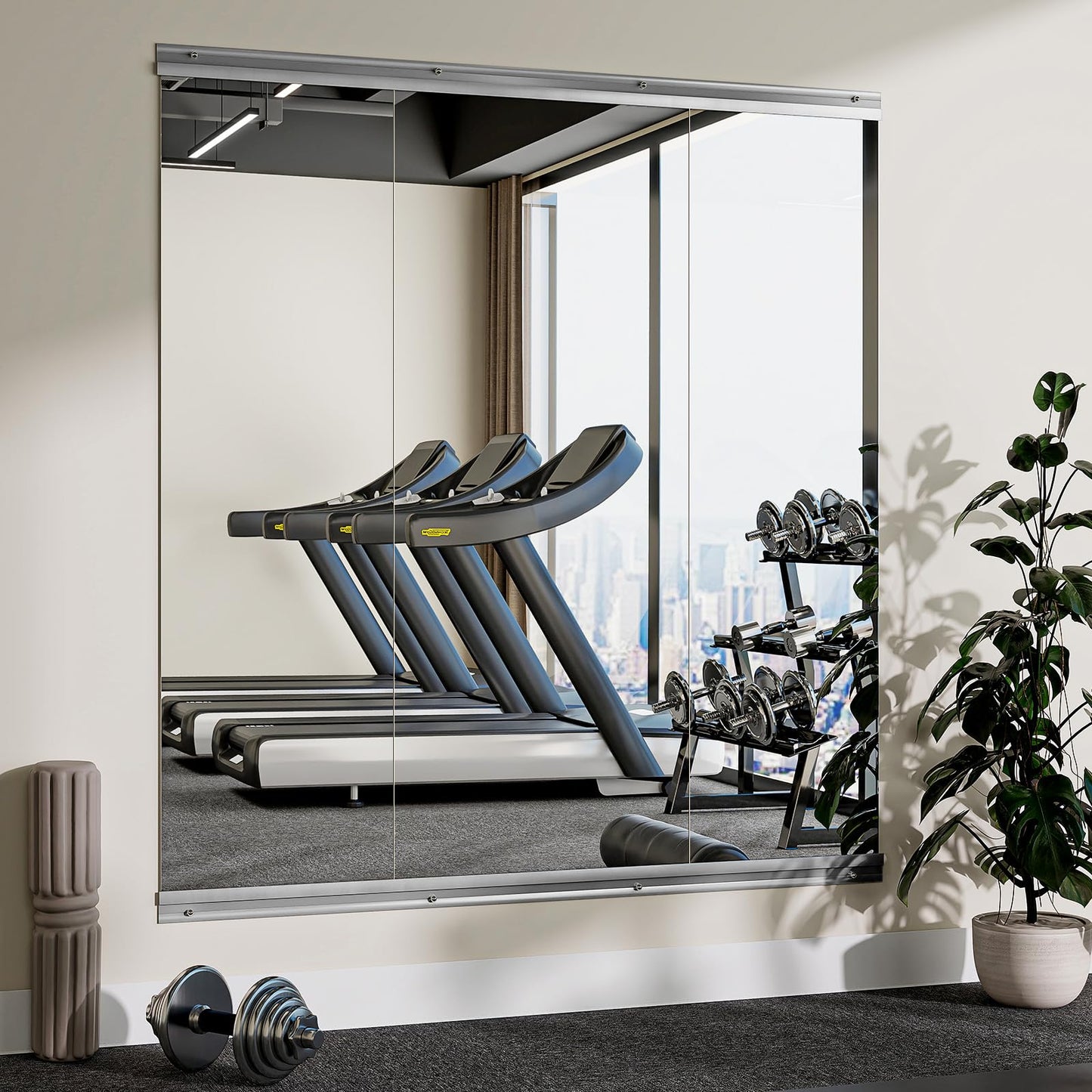 VooBang Home Gym Mirror - 3 PCS 16×56 inches, Large Frameless Wall Mounted Full Length Body Mirror for Dancing Studio, Exercise, Fineness, Yoga, Tempered Glass