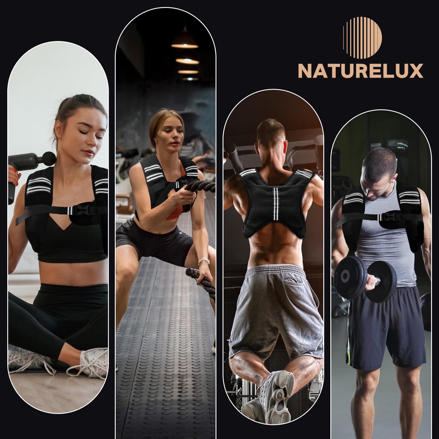 NATURELUX Weighted Vest with Reflective Stripe and Adjustable Buckle Straps, Black, 10 lbs