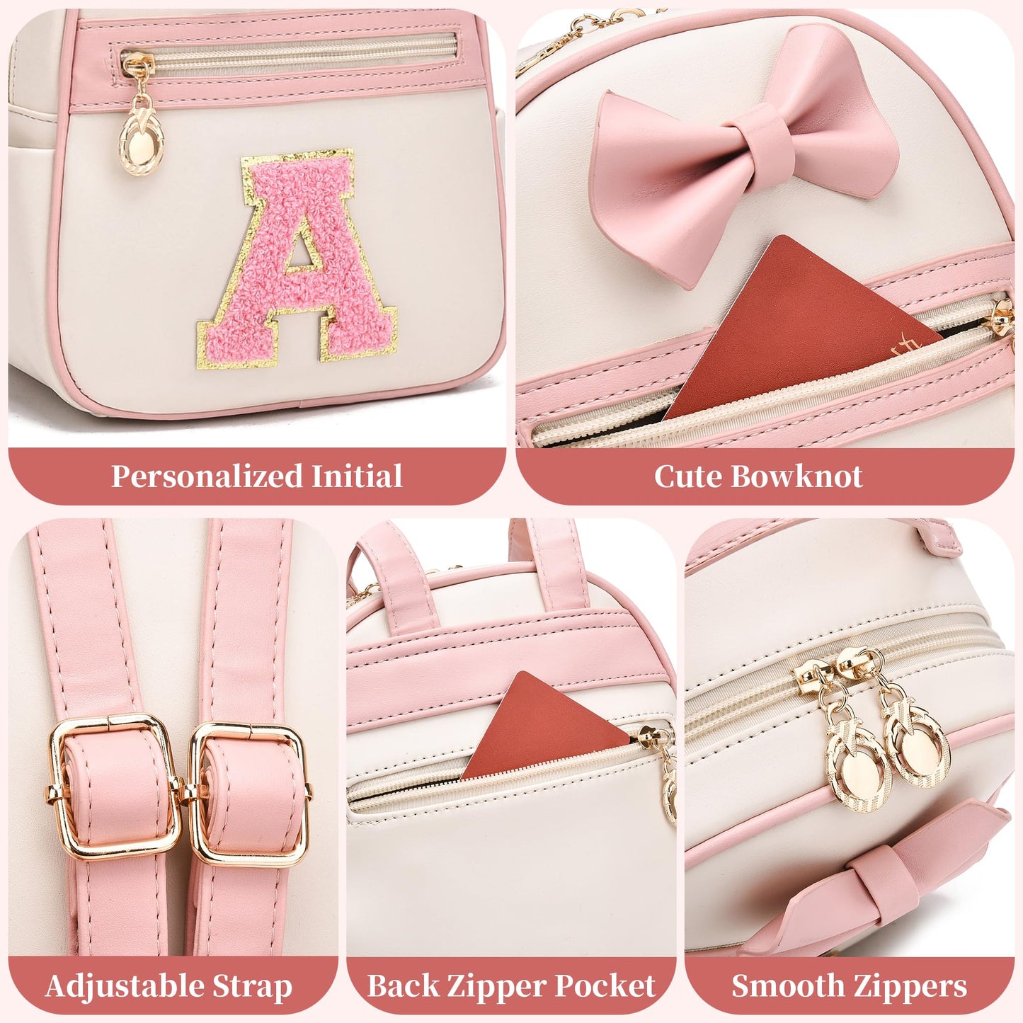 I IHAYNER Girls Initial Bowknot Small Leather Backpack Cute Mini Backpack Personalized Trendy Stuff Gifts for Women Pink-A