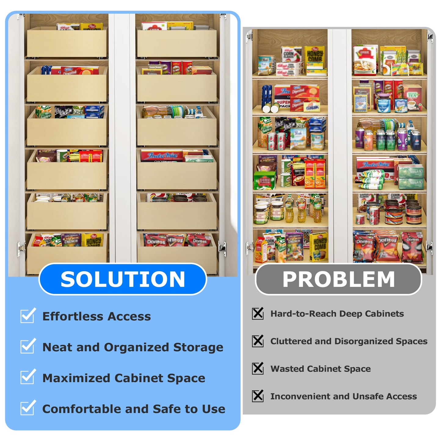WelFurGeer Soft Close Pull Out Drawers for Cabinets, 11" W x 22" D Pull Out Cabinet Organizer, Smooth Slide-Out Shelves for Kitchen Cabinets, Durable Pullout Drawers for Home & Kitchen Organization