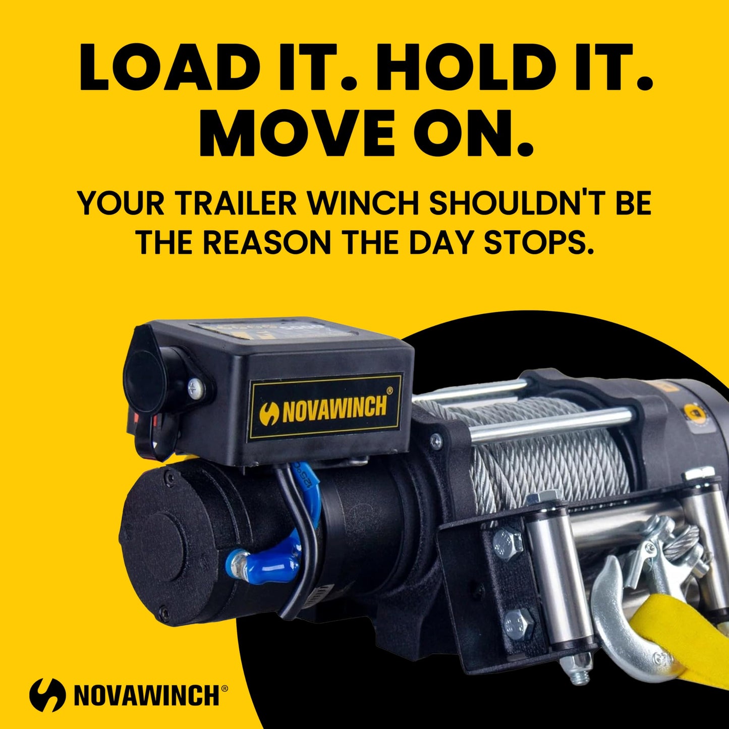 Novawinch Flex 5000 lb Trailer Winch 12V Electric - IP68 Sealed Planetary Gearbox, Wire Rope, Auto Load-Holding Brake, Waterproof Remote - Flatbed, Boat Trailer, Equipment Hauler, Car Hauler, SAE