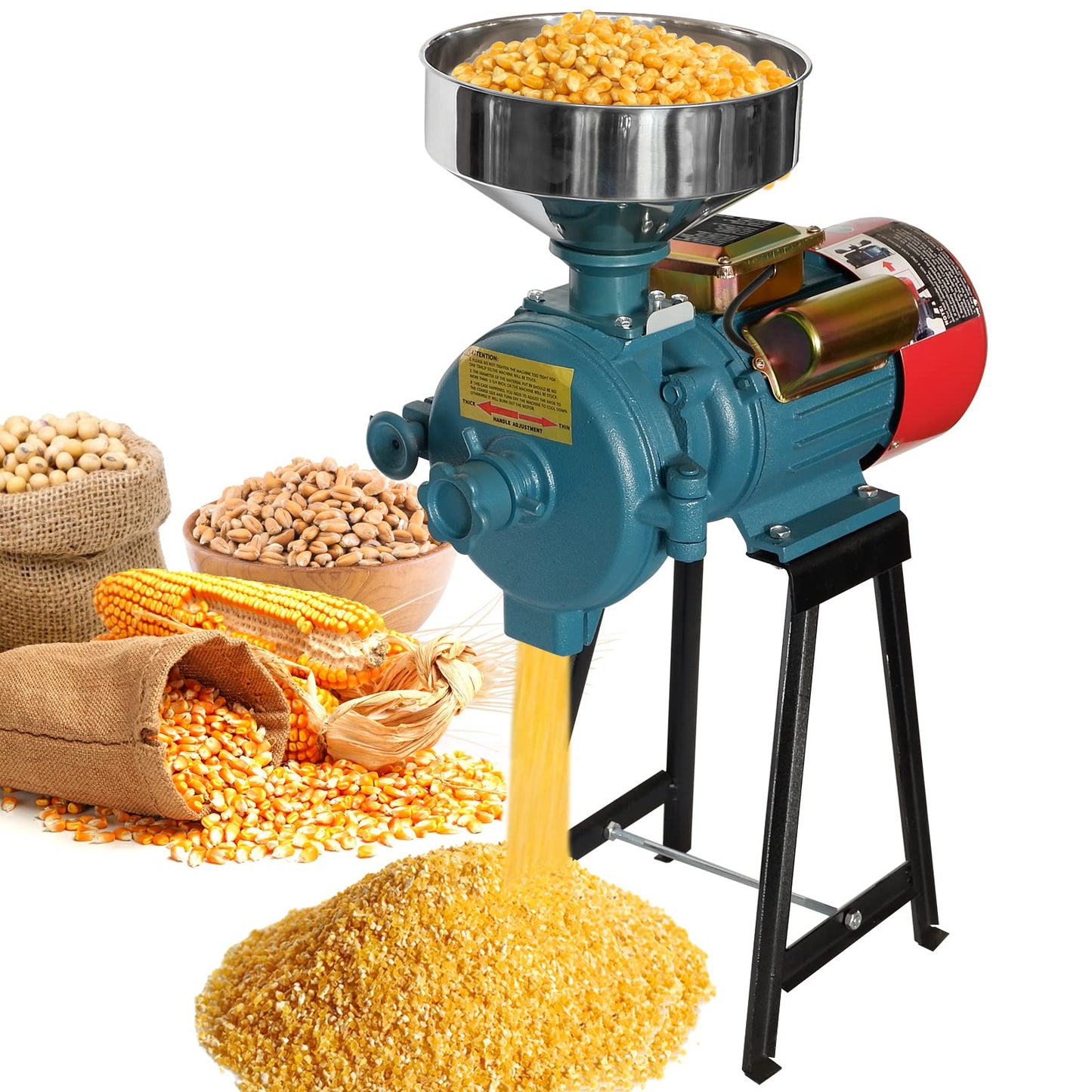 Electric Grain Grinder Mill, 3000W 110V Corn Grinder Mill Electric, Dry Cereals Rice Coffee Wheat Corn Mills with Funnel, Grain Grinders Mils Powder Machine