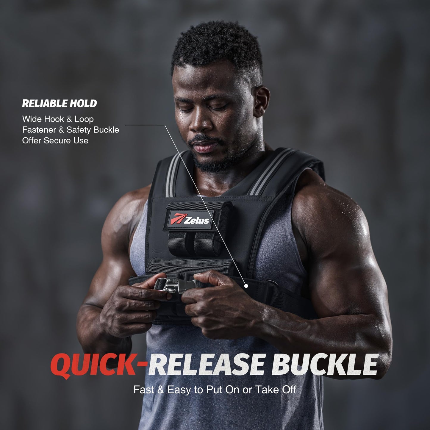 ZELUS Weighted Vest Men, 23lbs/36lbs/45lbs Adjustable Weight Vest with 10/16/20 removable Iron Weights and Reflective Strips, No-Bounce Design for Strength Training, Running, HIIT & Calisthenics