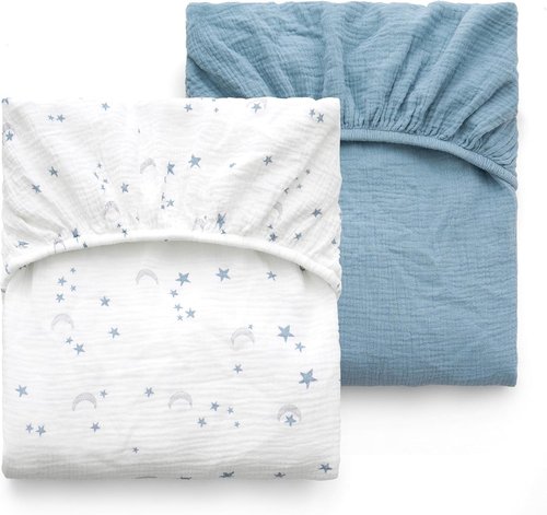 Momcozy Fitted Crib Sheets - Soft Breathable Natural Cotton, 2 Pack, 52"x28", Blue Star & Moon Design