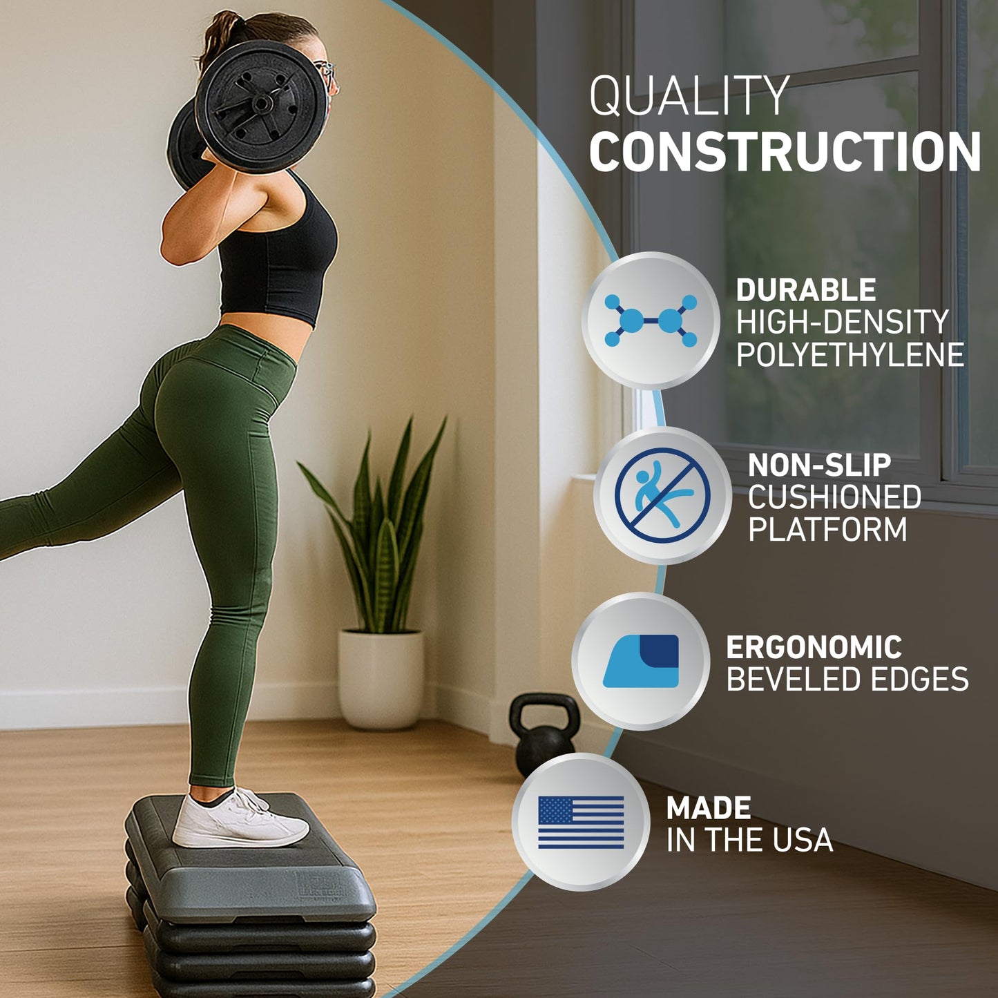 The Step (Made in USA Original Aerobic Platform for Total Body Fitness – Health Club 4 Risers Grey