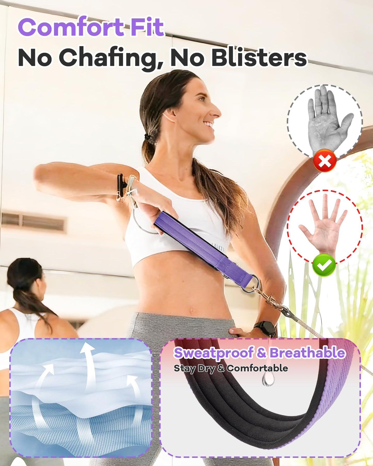 Wonderful Day 2PCS Pilates Straps for Reformer, Comfortable Enhanced Thickness, Fitness Pilates Double Loop Exercise Straps for Home Gym Workout(Purple)