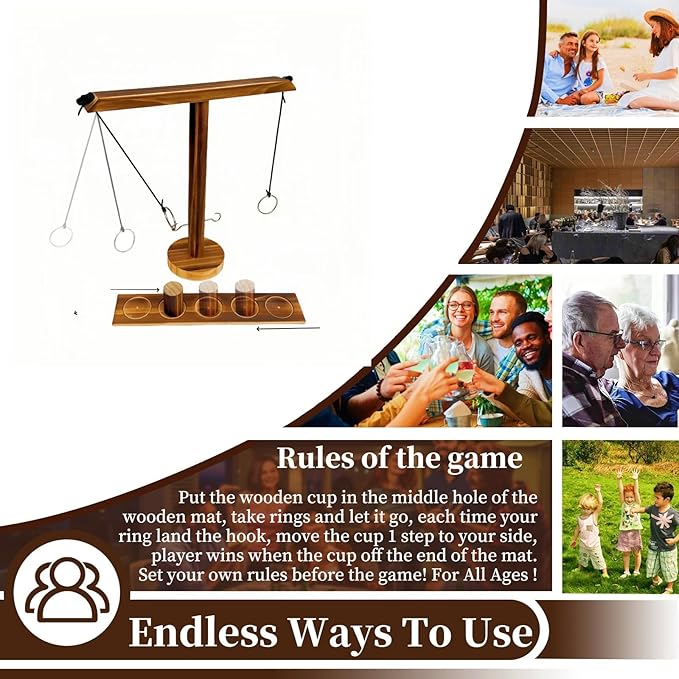 Ring Toss Games for Adults, Yard Games, Patio Decor, Outdoor Indoor Games, Wooden Hook and Ring Game for Bars,Party，Home