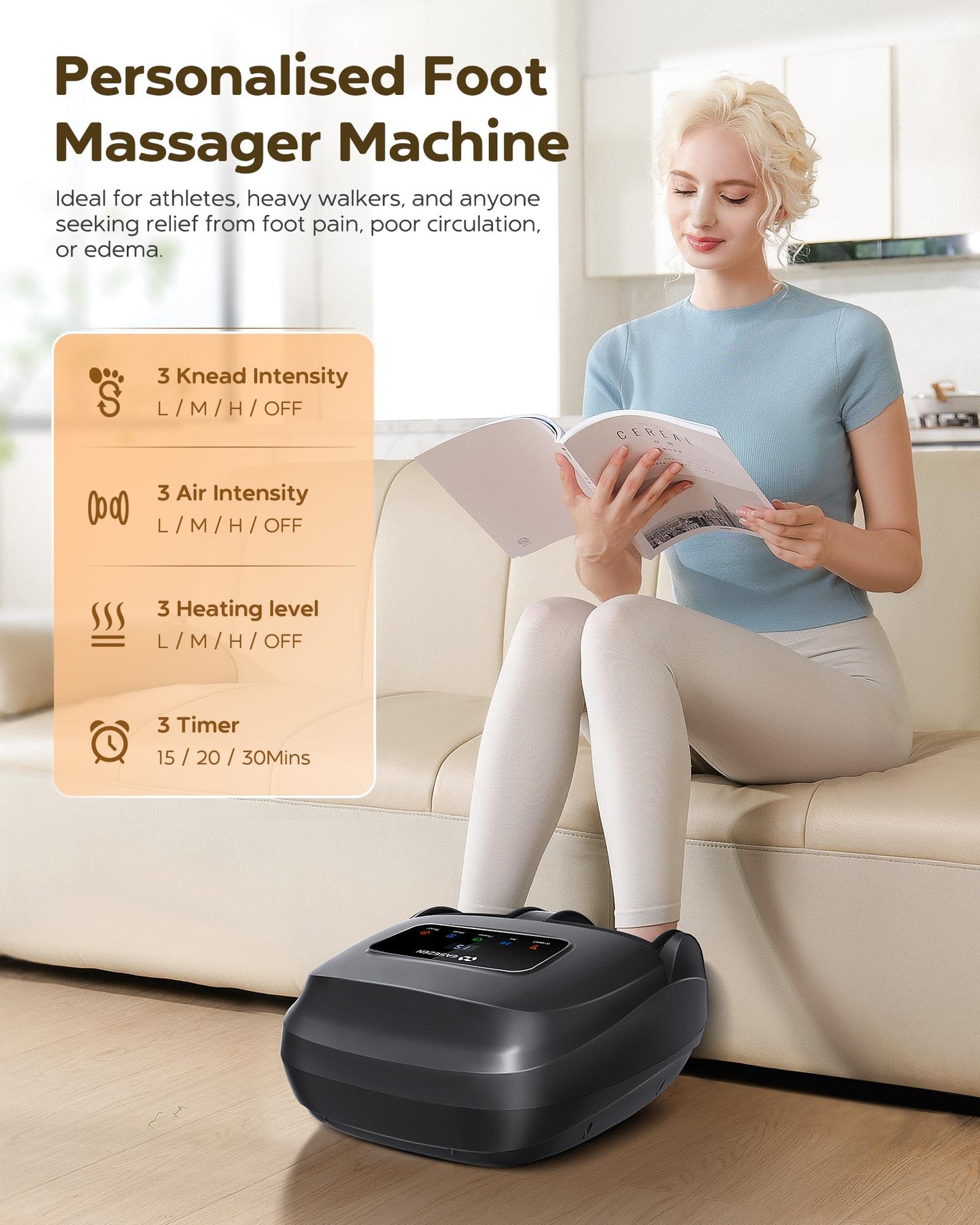 EaseZen Foot Massager Machine with Heat, Shiatsu Foot Massager with Remote, 2026 Upgraded Deep Kneading, for Plantar Fasciitis, Neuropathy, Birthday Gifts for Women Mom Men Dad, Up to Foot Size 14