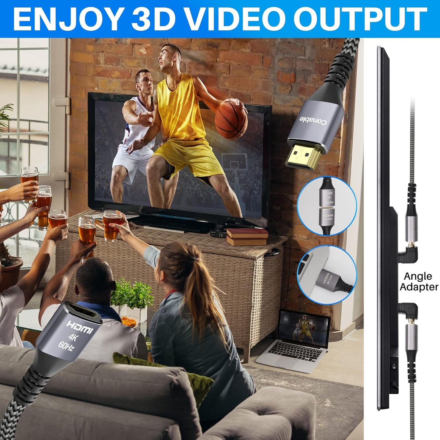 4K 15 2.0 3D 4K@60Hz 2160p 1080p 2.2 25 25 2 15FT HDMI Extension Cable Feet, HDMI Braided Extender Male to Female Cord