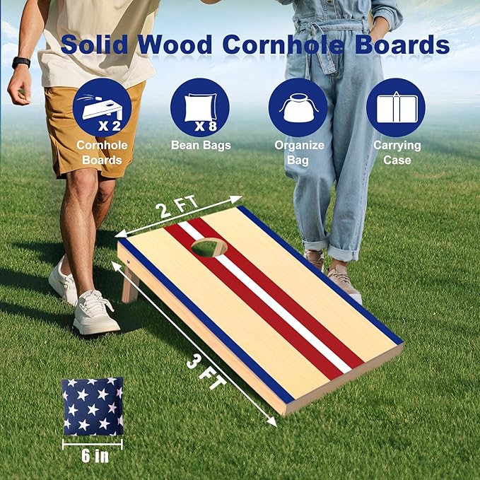 Cornhole Boards Set - Regulation Size 4x2/3x2ft Solid Wood Corn Hole Game Set with 8 Bean Bags and 2 Cornhole Boards - Perfect for Outdoor Game
