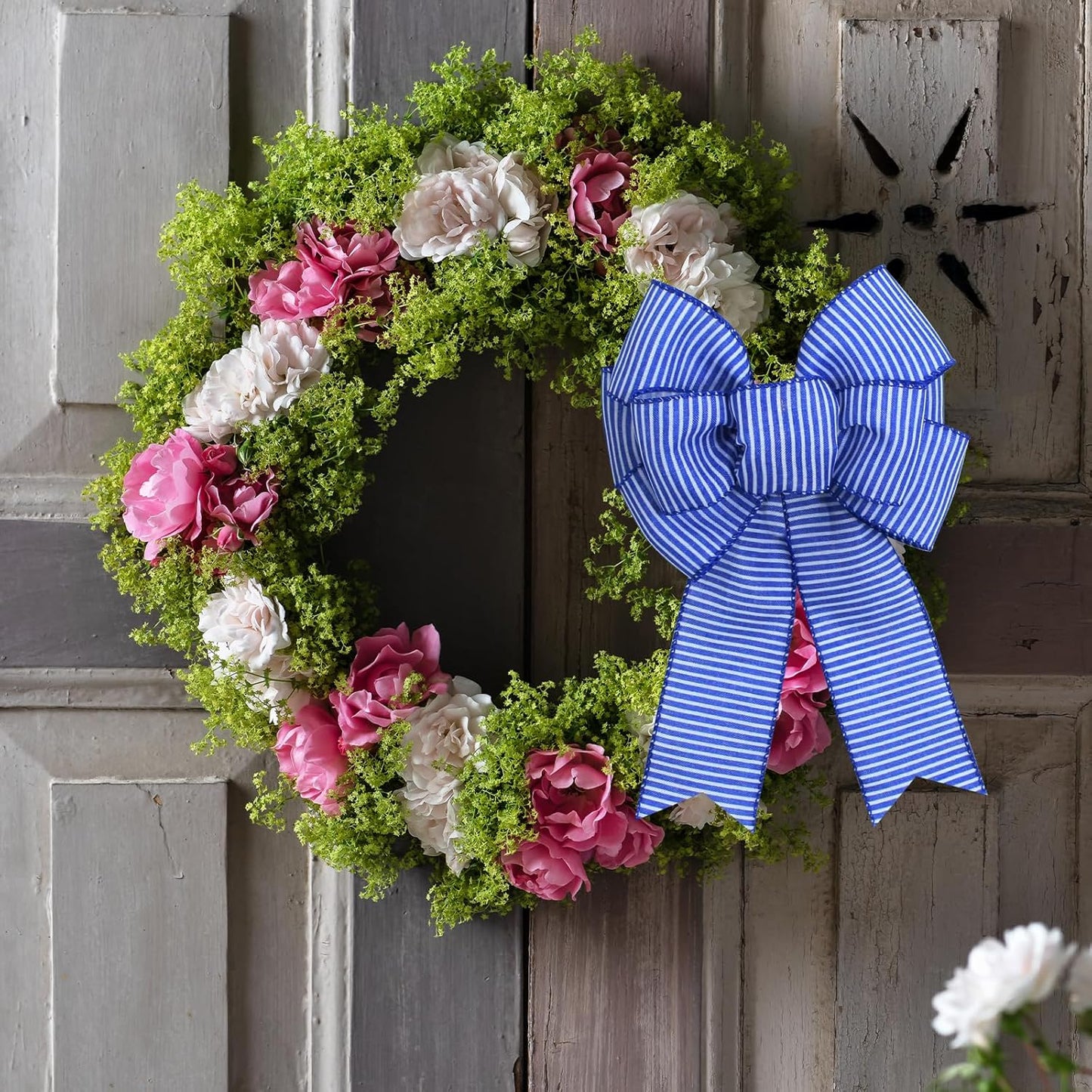 Regine Switzerland Blue & White Stripe Wreath Bows - Rustic Burlap Decor for Weddings & Parties
