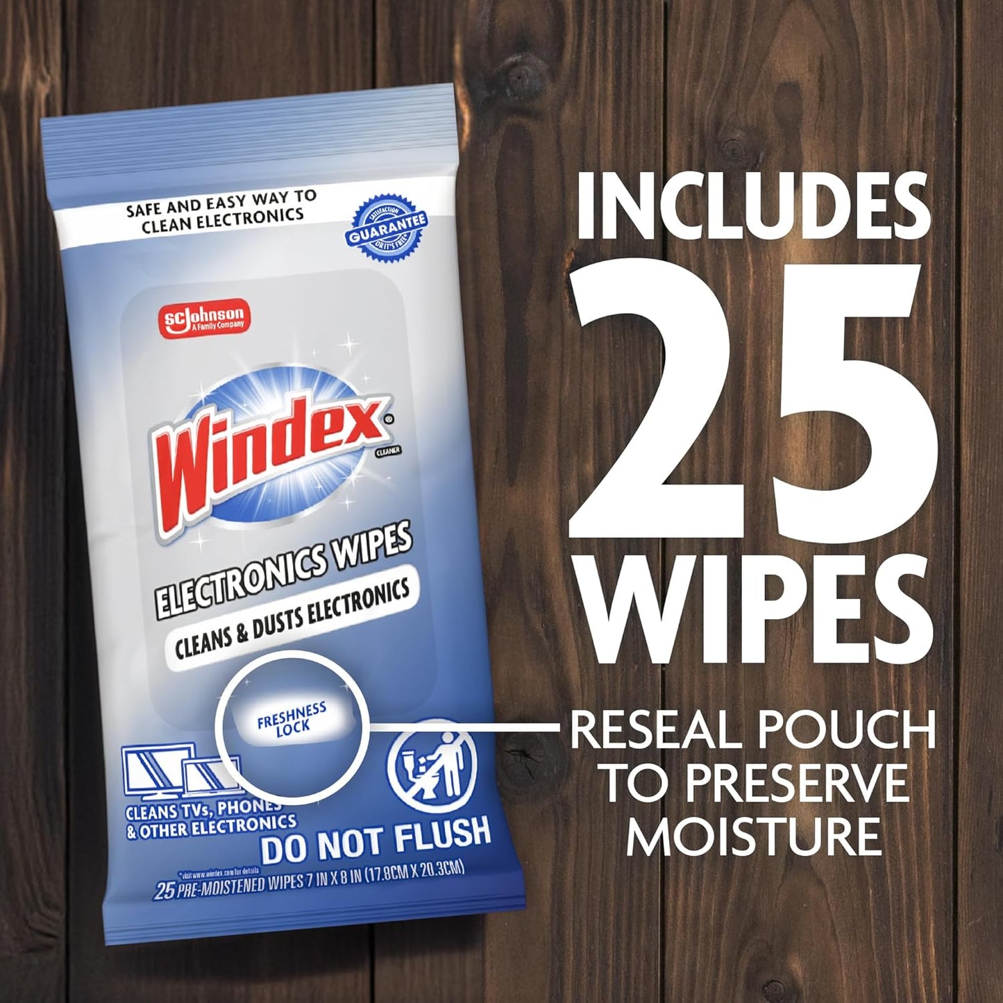 25 Count (Pack 3) Windex Electronic Cleaning Wipes, Pre-Moistened Screen Wipes for TVs, Phones, and Other Electronics