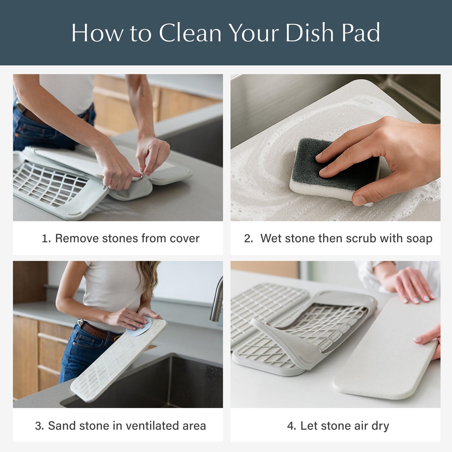 Dorai Home Collapsible Dish Drying Rack with Stone Dish Pad - Kitchen Counter Set with Diatomaceous Earth Stone Dish Mat for Quick Drying - Space-Saving Design - Original 19.9"x15.2", Sandstone