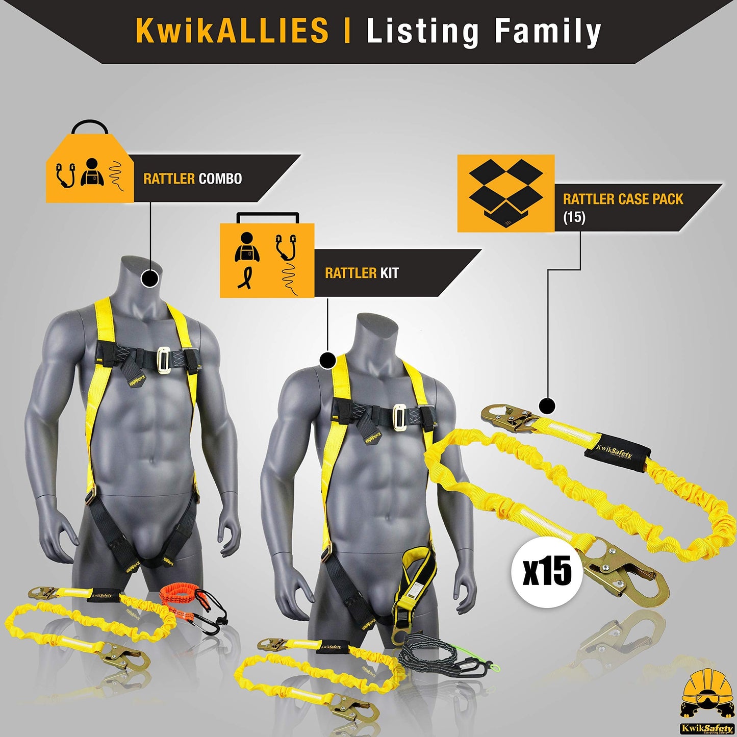 KwikSafety - Charlotte, NC - Rattler [4 Pack] Internal Shock Absorber Single Leg 6ft Safety Lanyard OSHA ANSI Fall Arrest Protection Equipment Snap Hooks Construction Arborist Roofing