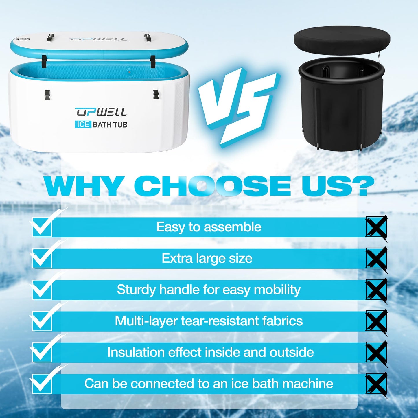UPWELL Cold Plunge Tub Large Portable Oval Inflatable Ice Bath Tub with Cover for Cold Water Athletes Large Baths for Therapy Recovery at Home or Outdoors Ice Plunge Blue and White