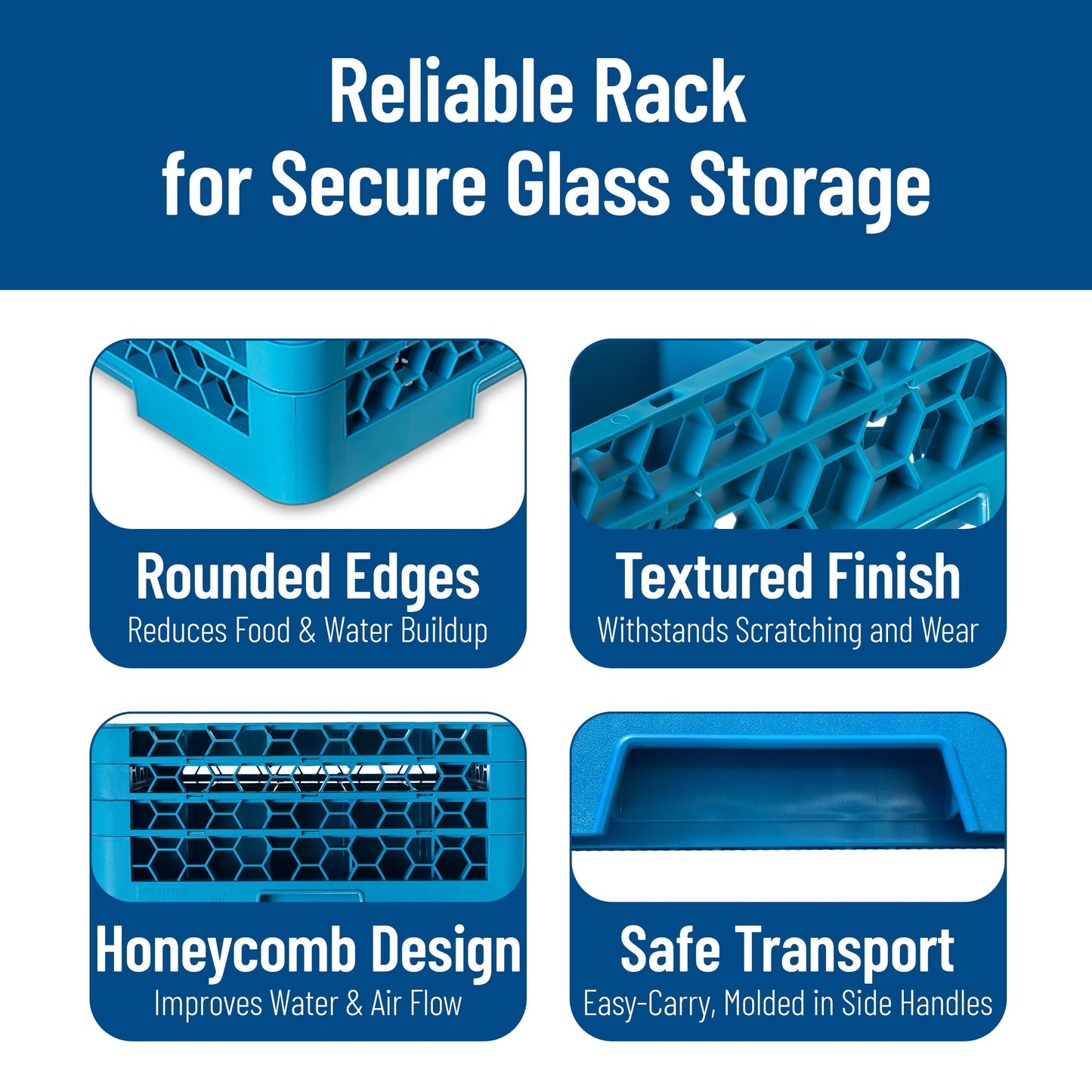 Carlisle FoodService Products OptiClean 25-Compartment Glass Racks With 3 Extenders for 3.19" Cups – Glass Racks for Restaurants Scratch-Resistant Texture, Blue, (Pack of 2)