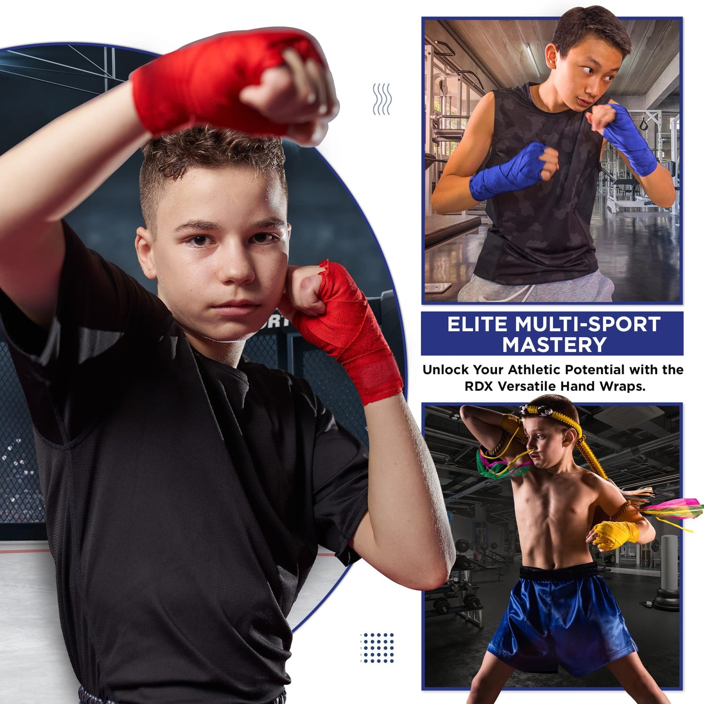 RDX Boxing Wraps Kids 2.5M Inner Gloves, Elasticated Thumb Loop Bandages, Junior Under Mitts Hand Fist Protector Wrist Support Straps, Muay Thai MMA Kickboxing Martial Arts