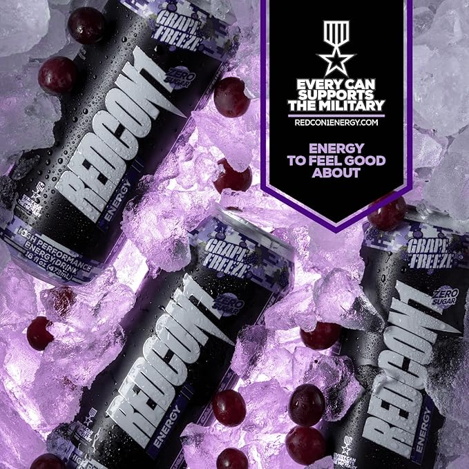 REDCON1 Energy High Performance Drink, Grape Freeze - Zero Sugar Energy Drink with Alpha GPC Nootropic - 200mg Natural Caffeine from Green Coffee Beans - Vitamin B6, B12 & B5 to Boost Mood (12 ct)