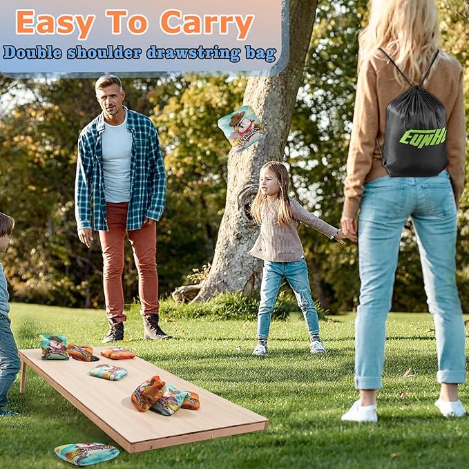 EunHo Cornhole Bags Regulation Dual Sided Set of 8, Professional Cornhole Bean Bags Slick & Sticky Side Bags with Carry Bag