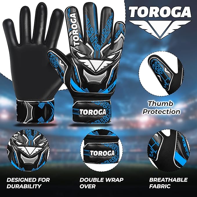 Goalkeeper Gloves for Kids & Youth – Soccer Goalie Gloves, Strong Latex Grip, Double Wrist Support & Breathable Mesh – Boys Football Gloves
