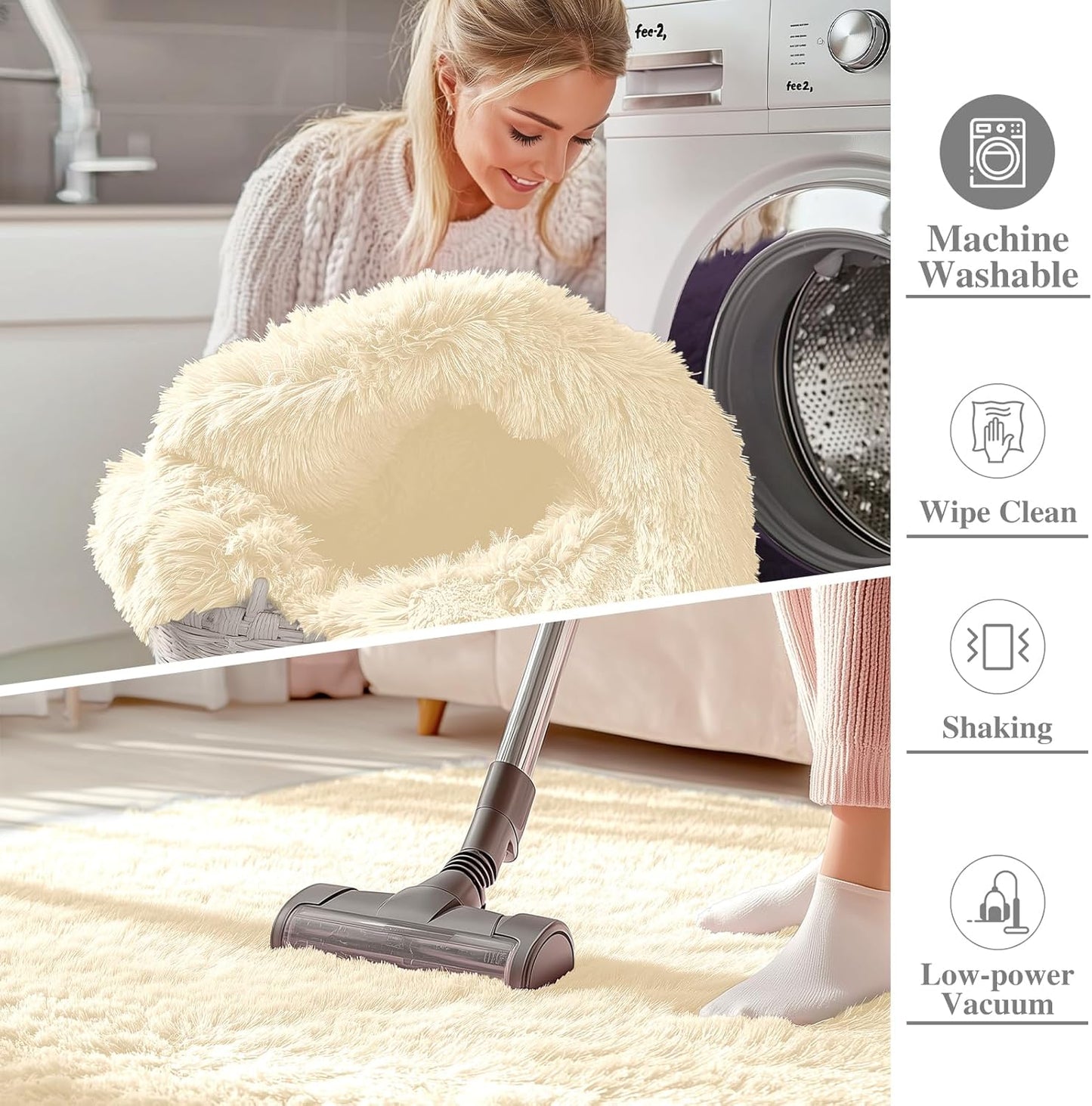 OLANLY Small Bedside Rug - Soft, Machine Washable Shaggy Throw Rug for Bedroom & Nursery | Cream