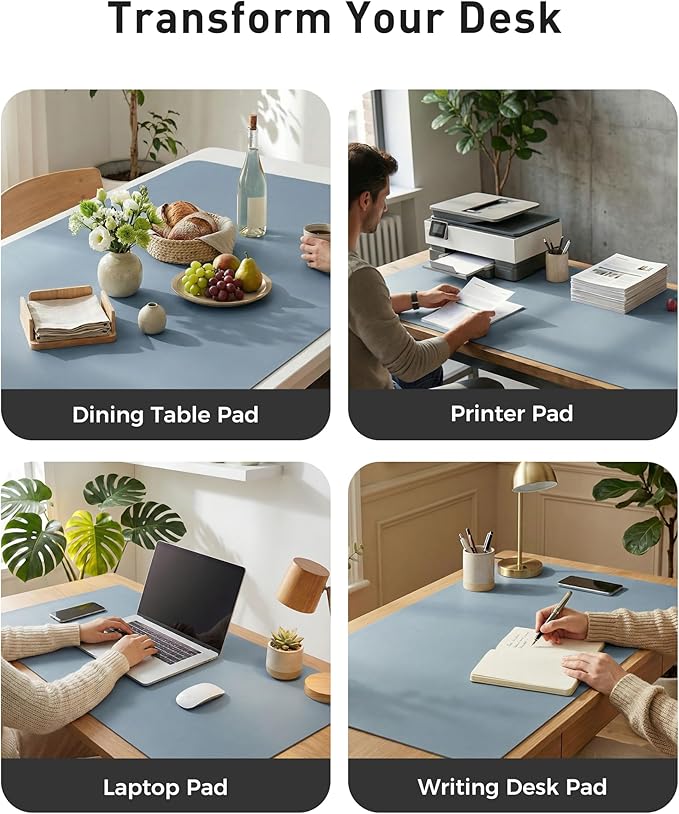 Aothia Faux Leather Desk Mat - Large Mouse Pad, Non-Slip PU Leather Blotter, Waterproof Writing Surface for Office and Home (Denim Blue, 42" x 17")