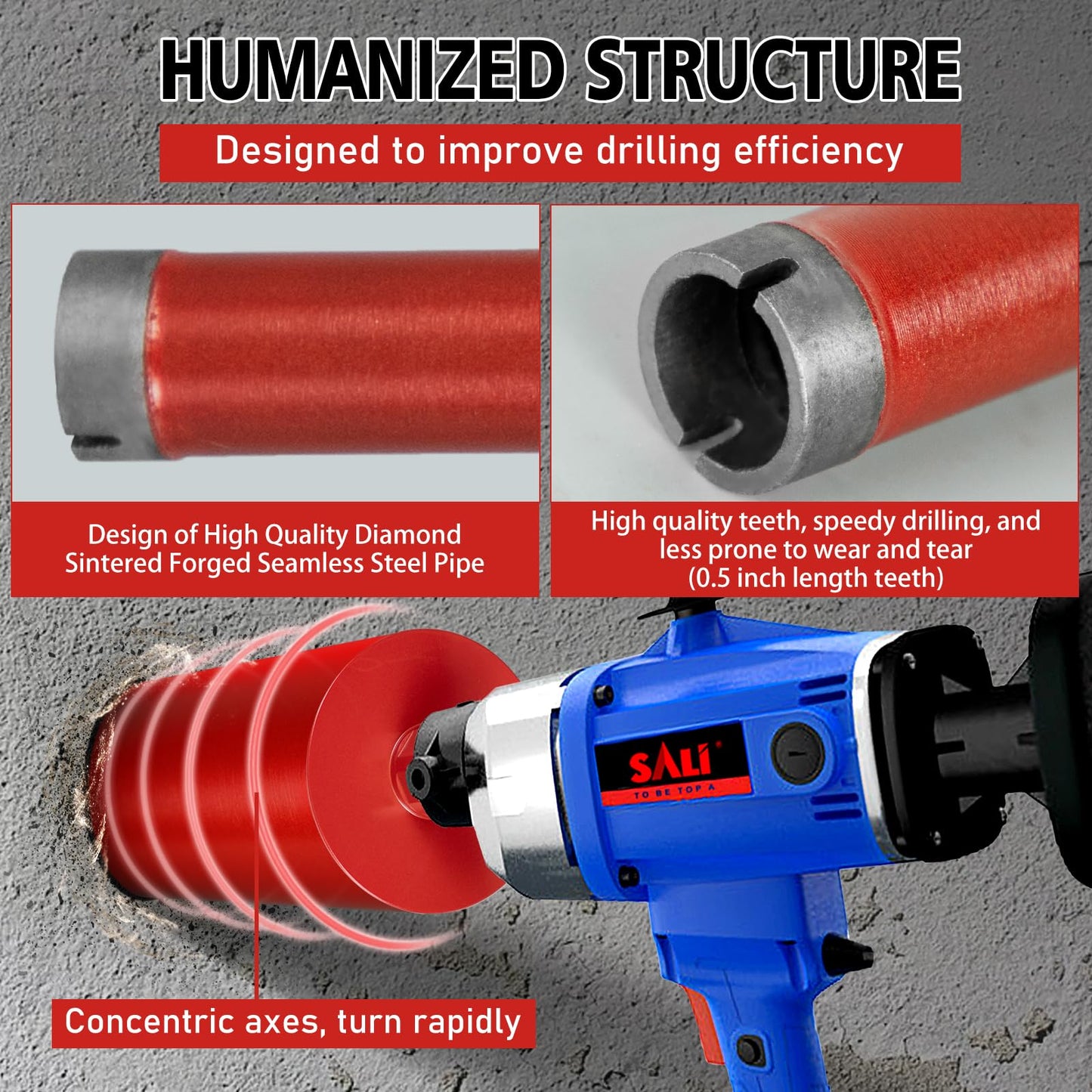 SALI Wet Diamond Core Drill Bits 6-1/2" (167mm) Diameter, 15" (380mm) Drilling Depth, Turbo Laser-Welded Segments(Wavy Teeth) With 1-1/4"-7 Thread Core Bit for Rebar Concrete Brick Block Masonry Stone