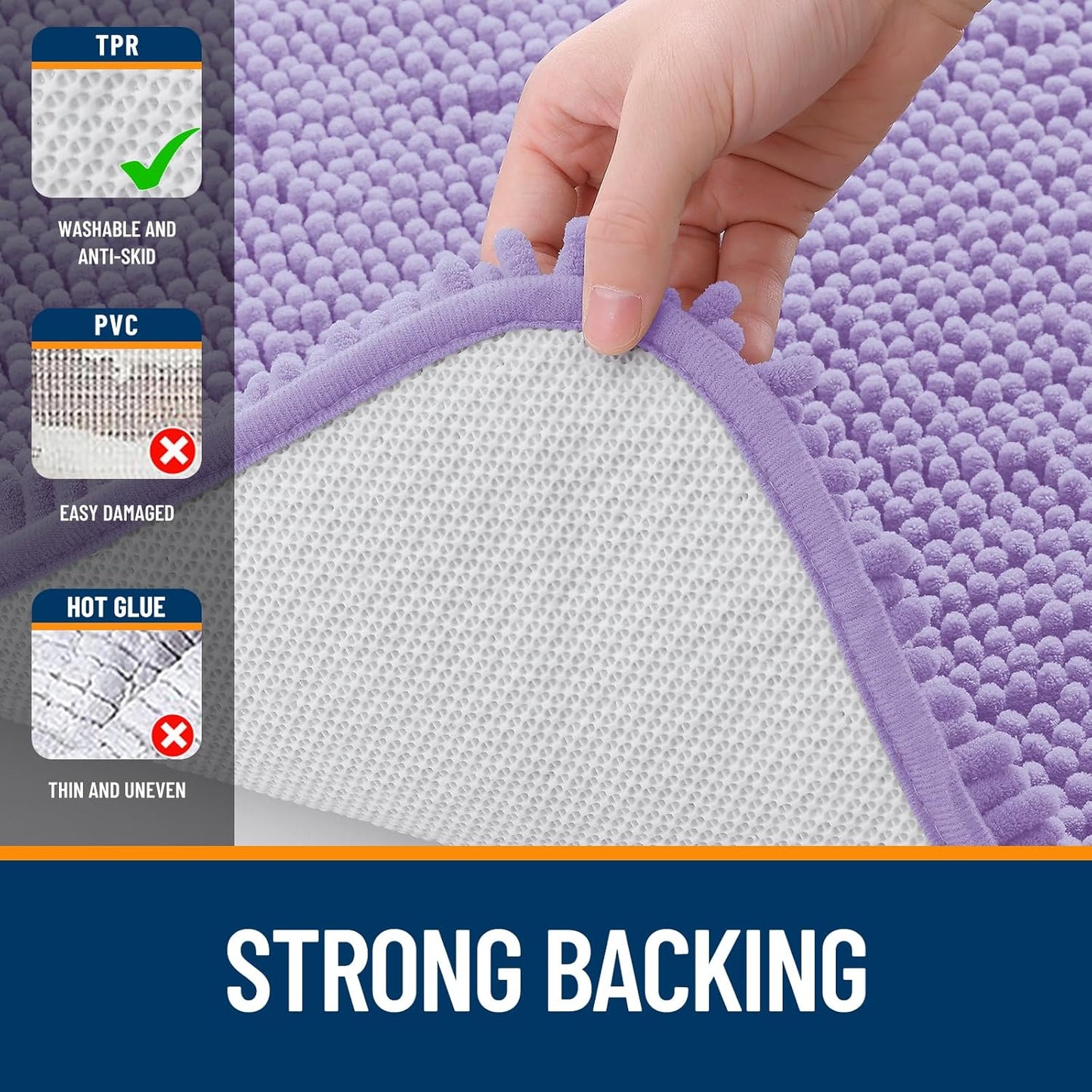 OLANLY Bath Rugs - Extra Soft Chenille with Rubber Backing | Quick Dry, Machine Washable, 30x20, Lavender